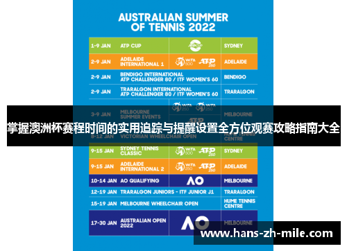 掌握澳洲杯赛程时间的实用追踪与提醒设置全方位观赛攻略指南大全 掌握澳洲杯赛程时间的实用追踪与提醒设置全方位观赛攻略指南大全